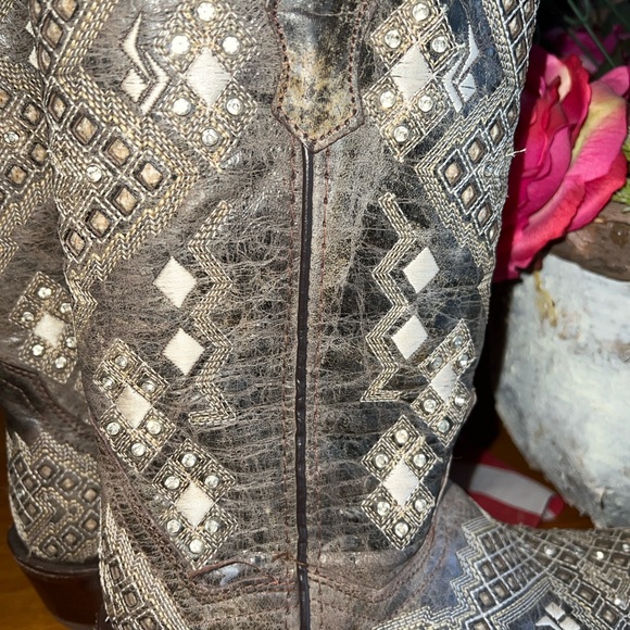 Golden Guns Distressed Brown Embroidered/Crystal   Western Boots  US6 MEX23 - Picture 10 of 12